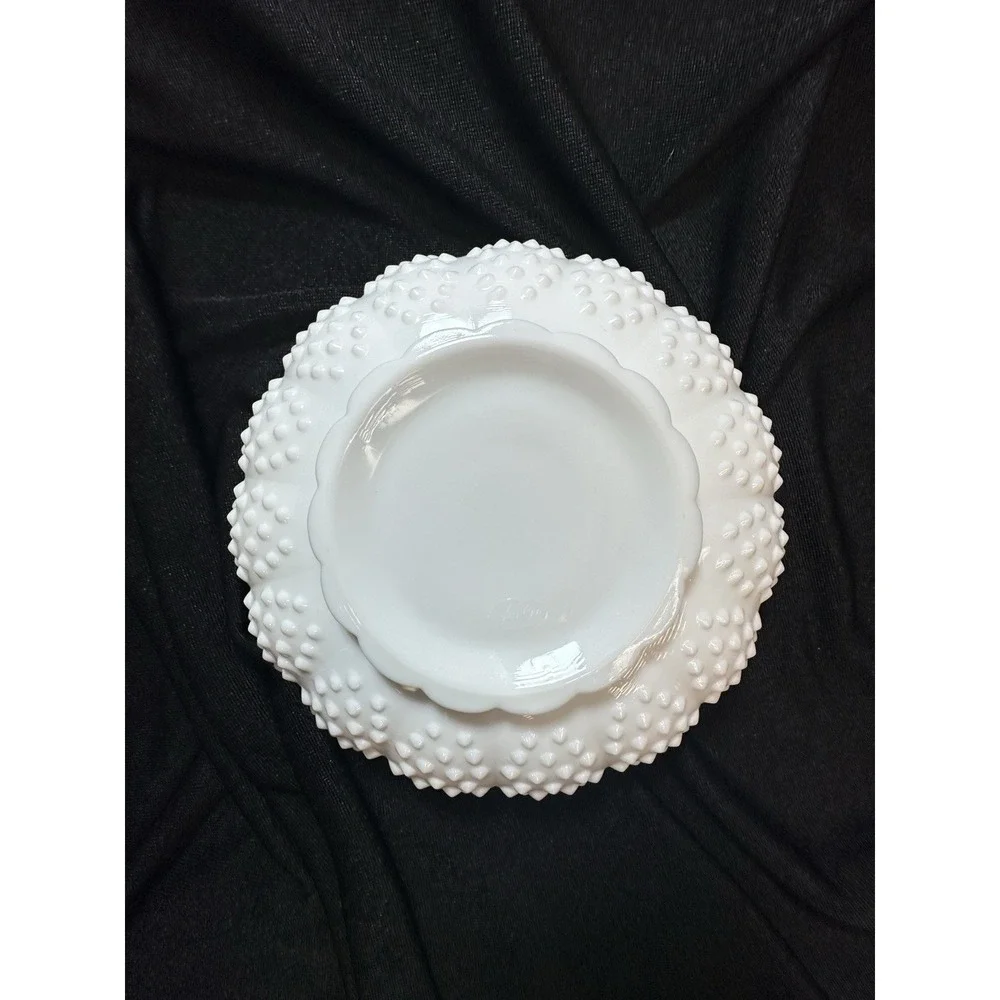 Fenton Hobnail Milk Glass Fluted Edge‎ Chip and Dip Bowl Or Candle Holder